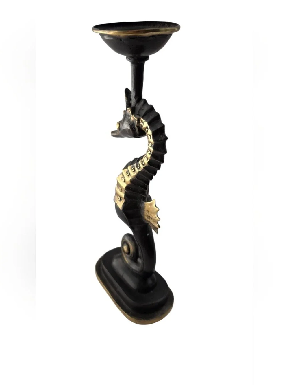 Vintage Cast Brass Seahorse Tealight & Trinket Dish Coastal Vanity Set